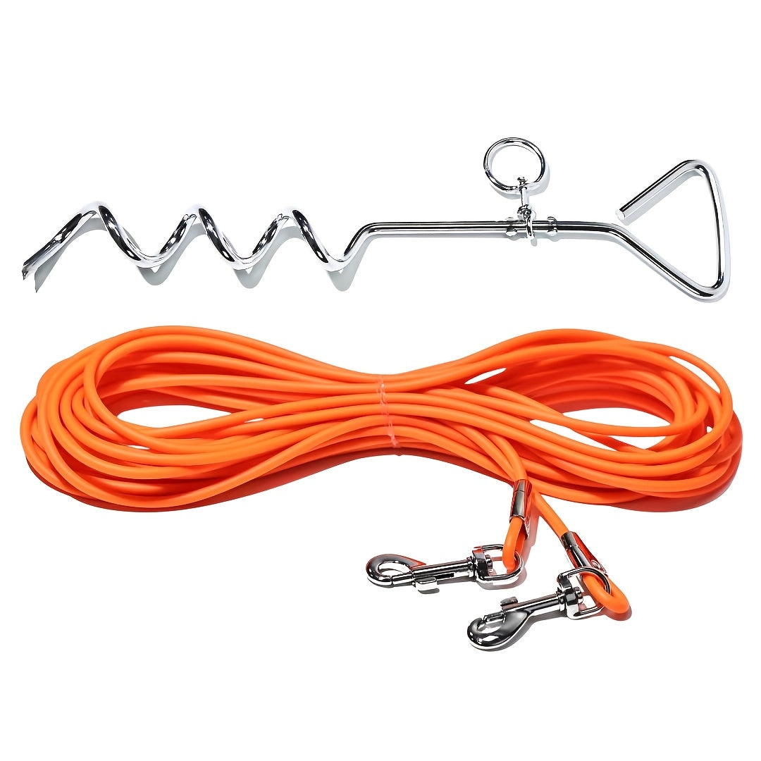 Dog Tie-Out Cable and Metal Stake 30ft – Heavy Duty Outdoor Dog Leash for Small Medium and Large Dogs Yard Camping