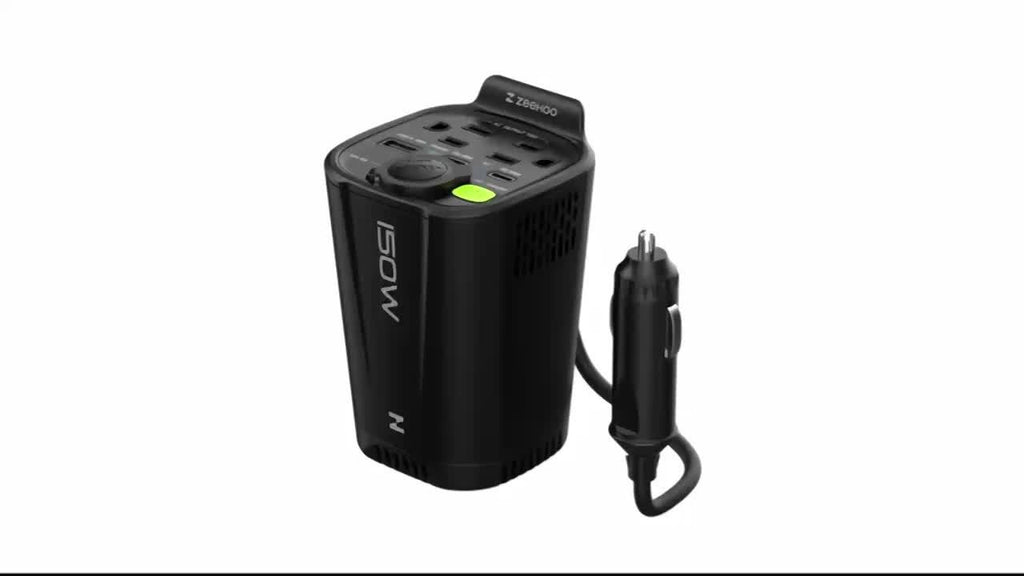 150W Car Power Inverter with 12V DC to 110V AC Car Plug Adapter Outlet Converter, 2 AC Outlets, 18W USB A, Dual 30W PD Car Charger - Heavy-Duty Black Vehicle Automotive