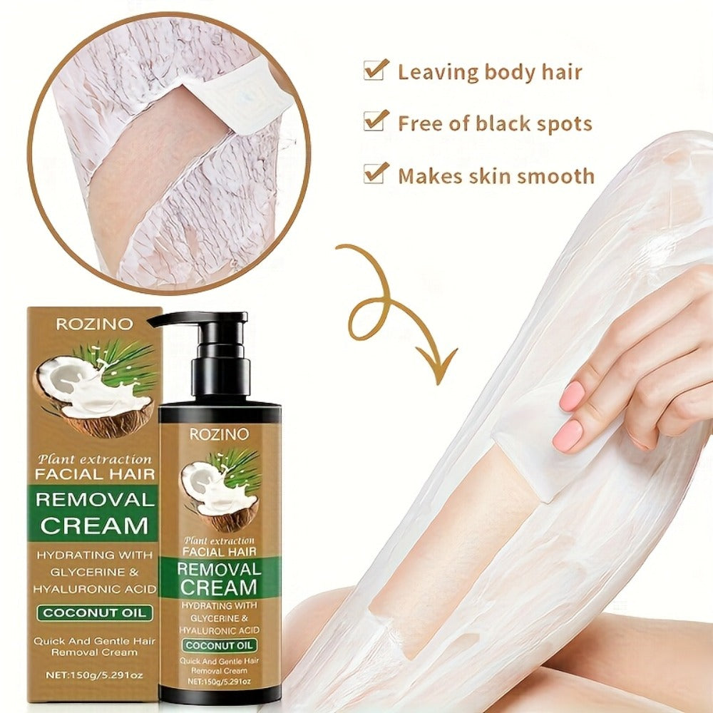 Semi Permanent Hair Removal Cream – Coconut Formula 150g, Use Once for 3-Month Effectiveness, Instant Non-Irritating Smooth & Residue-Free Depilatory for Face, Lips, Armpits, Legs & Private Areas