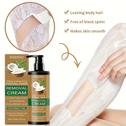 Semi Permanent Hair Removal Cream – Coconut Formula 150g, Use Once for 3-Month Effectiveness, Instant Non-Irritating Smooth & Residue-Free Depilatory for Face, Lips, Armpits, Legs & Private Areas