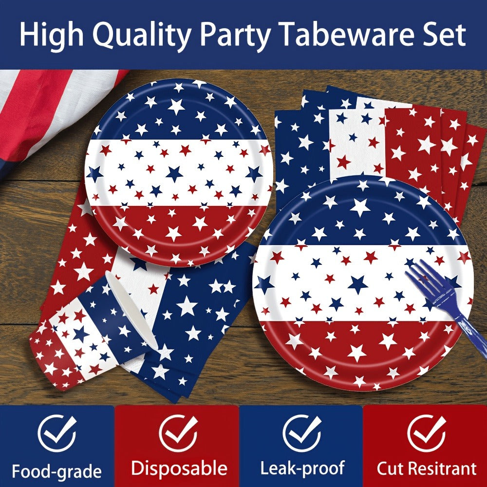 4th of July Party Supplies 140 Pcs – Patriotic Disposable Paper Plates & Napkins for Independence Day BBQ, Memorial Day & Red White Blue Party Decorations Serves 20 Guests