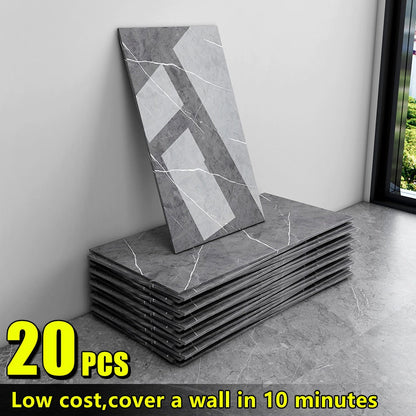 Marble Peel and Stick Wall Panels Self-Adhesive 3D Decorative Tiles - Glossy Marble Sheets for Bathroom Kitchen Living Room - Removable Vinyl Planks White Grey Black Imitation Stone DIY Home Decor