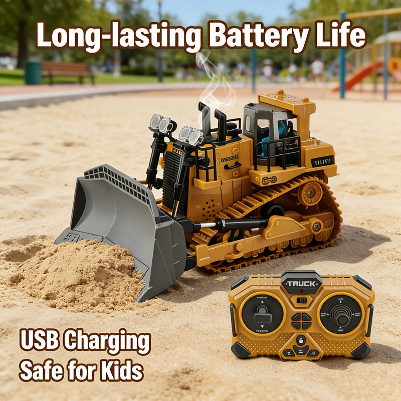 RC Construction Vehicle Toy 2.4GHz Remote Control Excavator Bulldozer Loader with Alloy Metal Cover Lights & Sound Effects – Crawler Tractor Truck for Boys Ages 8+ Birthday Christmas Gift