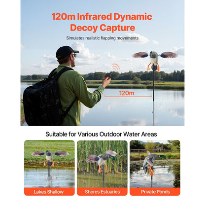 Remote Control Duck Decoy with Spinning Wings – 120M Infrared RC Realistic Teal Hunting Decoy | Bionic Motion Wing Flapping, Head Turning & Water Gliding | HDPE Weatherproof, 13-Hour Battery Life