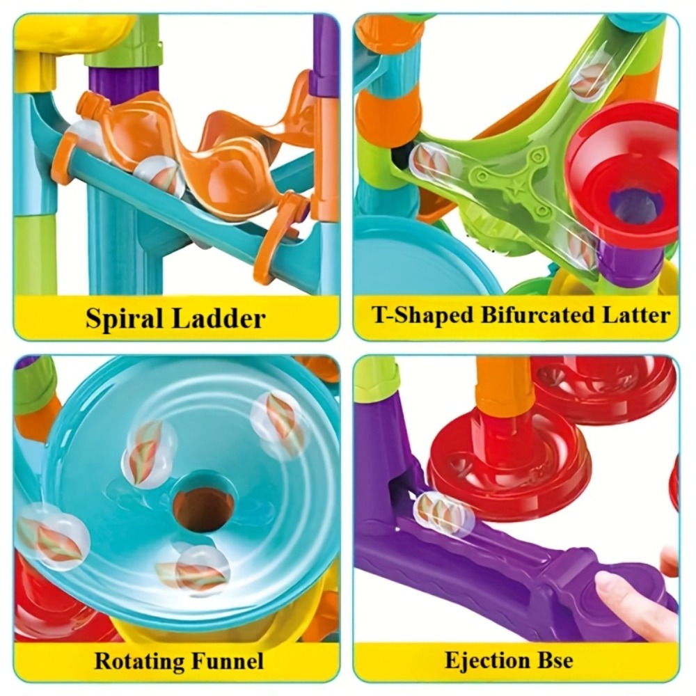 Marble Run Set Building Blocks for Kids 112/147pcs with Glass Marbles – STEM Marble Race Track Construction Toy Logic Hand-Eye Coordination Learning Game, Best Birthday Gift for Boys & Girls Ages 4+