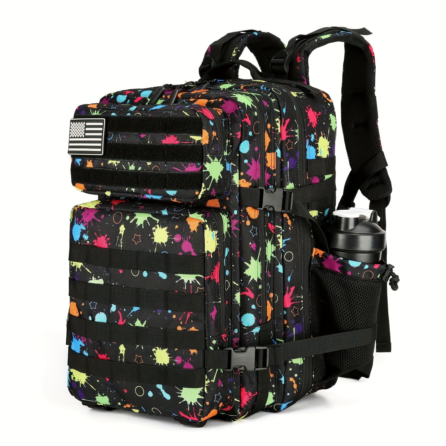 Large Hiking Backpack 45L Fluorescent Tie Dye – Lightweight Daypack for Camping, Travel, Cycling, Fitness & School, Colorful Outdoor Sports Rucksack, Birthday & Christmas Gift Idea