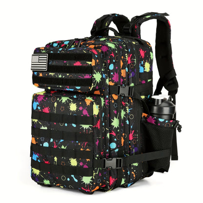 Large Hiking Backpack 45L Fluorescent Tie Dye – Lightweight Daypack for Camping, Travel, Cycling, Fitness & School, Colorful Outdoor Sports Rucksack, Birthday & Christmas Gift Idea