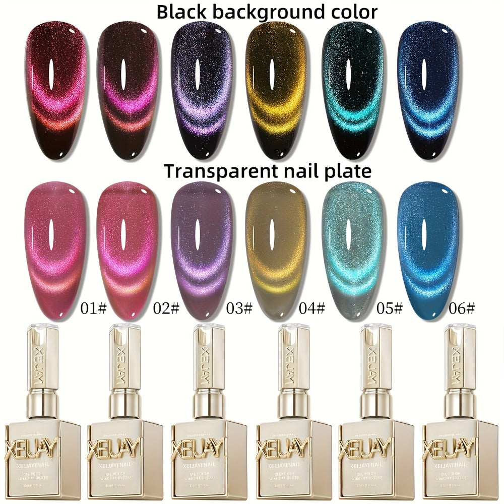 Dopamine Cat Eye Gel Polish Set 6 Colors Magnetic Shiny Glossy UV LED Nail Art Kit with Photo Frame Bottle for Salon DIY Manicure Spring Summer Vibrant Reflective Long Lasting Nail Design