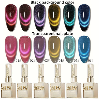 Dopamine Cat Eye Gel Polish Set 6 Colors Magnetic Shiny Glossy UV LED Nail Art Kit with Photo Frame Bottle for Salon DIY Manicure Spring Summer Vibrant Reflective Long Lasting Nail Design