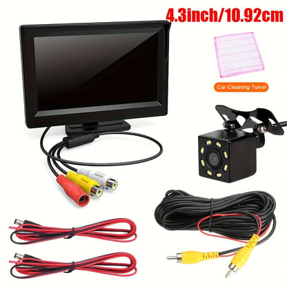 Backup Camera Kit with 4.3 Inch Monitor – 8 LED HD Night Vision Reversing Camera | 1080p Wide Angle | USB Powered | for Car, Truck, SUV & Pickup