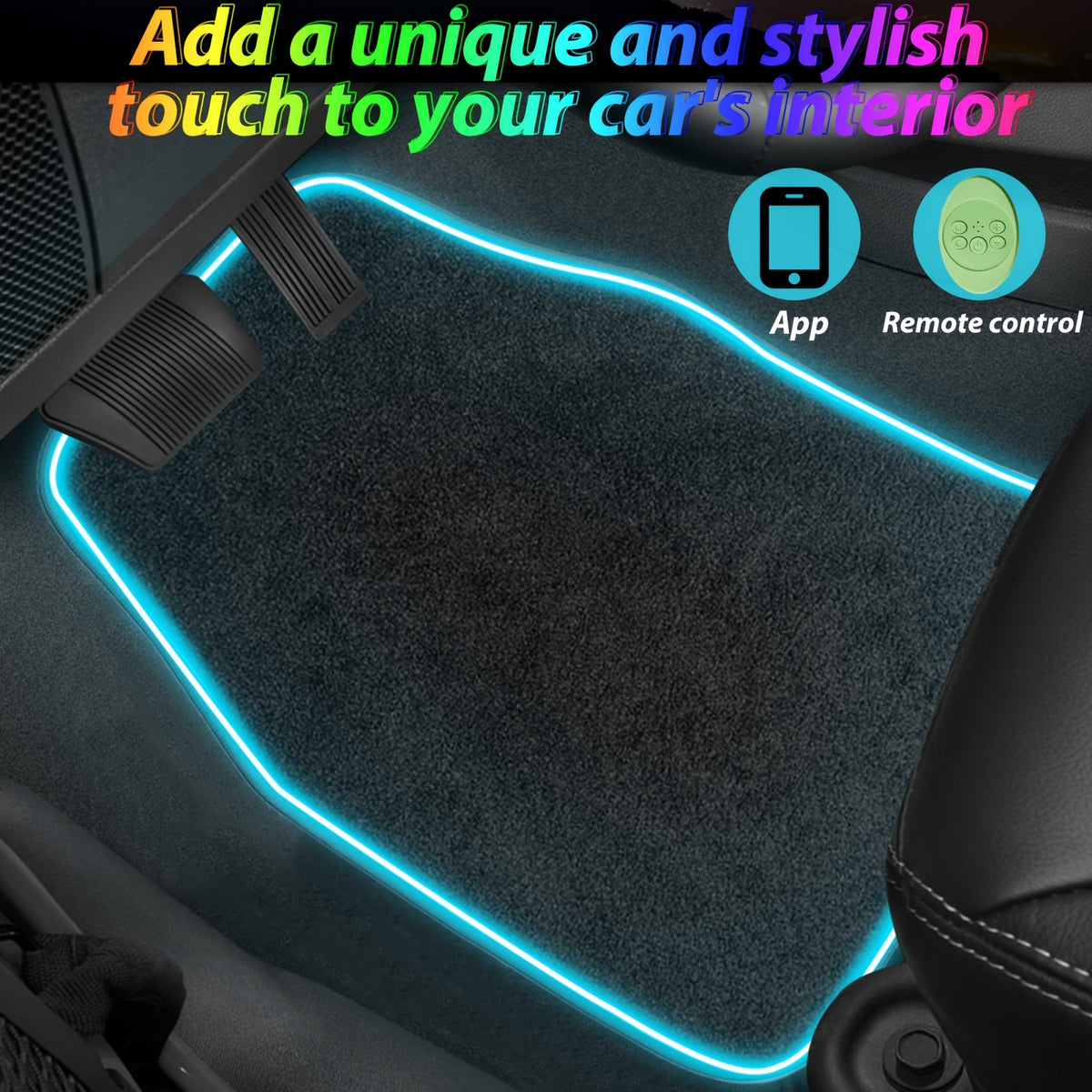 Universal Fit Car Floor Mats with LED Strip Light, Black PU Leather Automotive Carpet, App Control Interior Car Lights, Anti-Slip RGB Car Decor Accessories for SUV, Trucks, Sedan, Jeeps