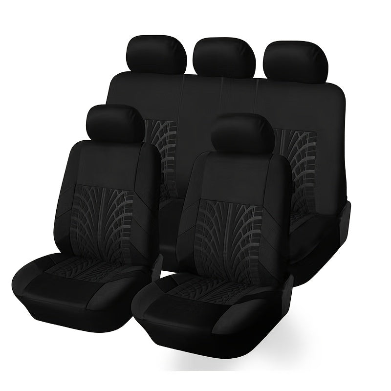 (Full Enclosure) 5-seat Fashion Tire Track Details Car Seat Covers, Suitable for Most 5-seat Models On The Market, Breathable Fabric.