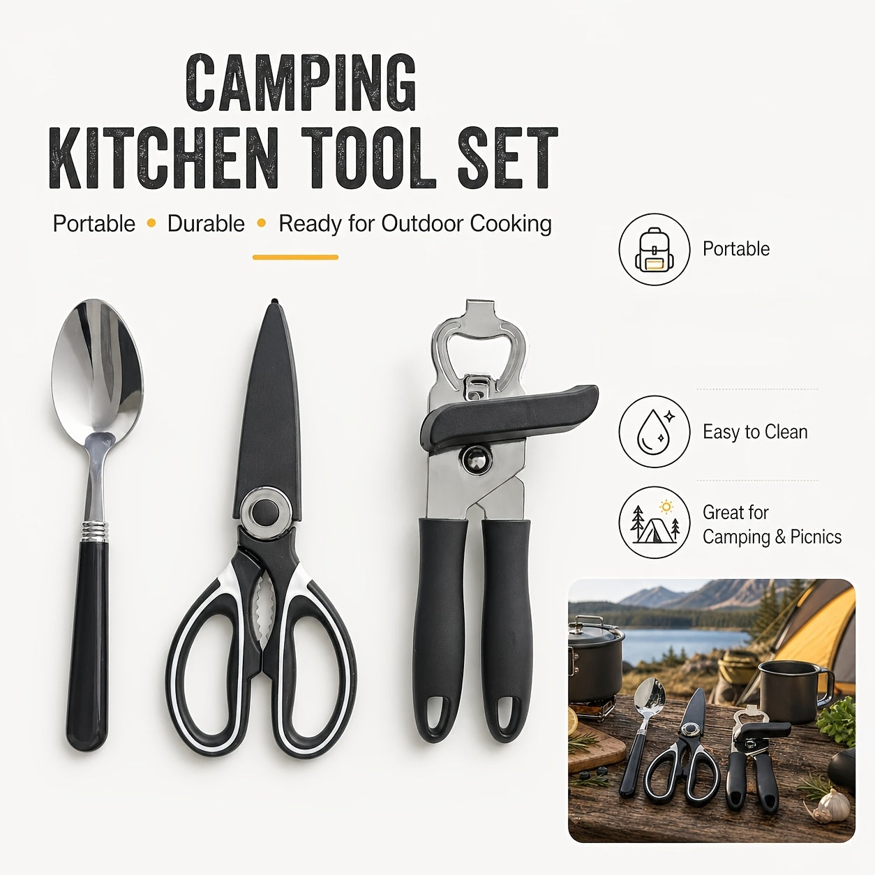 Camping Cookware Set Stainless Steel – 10 & 27 Piece Outdoor Cooking Utensil Kit with Organizer Bag for Camping, BBQ, Picnic, RV, Travel & Backpacking