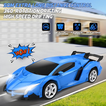 Transforming RC Robot Car for Kids 2.4GHz – One-Button Deformation Stunt Car 360 Drift LED Lights, Remote Control Toy Gift for Boys Ages 3 4 5 6 7 Birthday Easter Christmas (Red/Blue/Yellow)