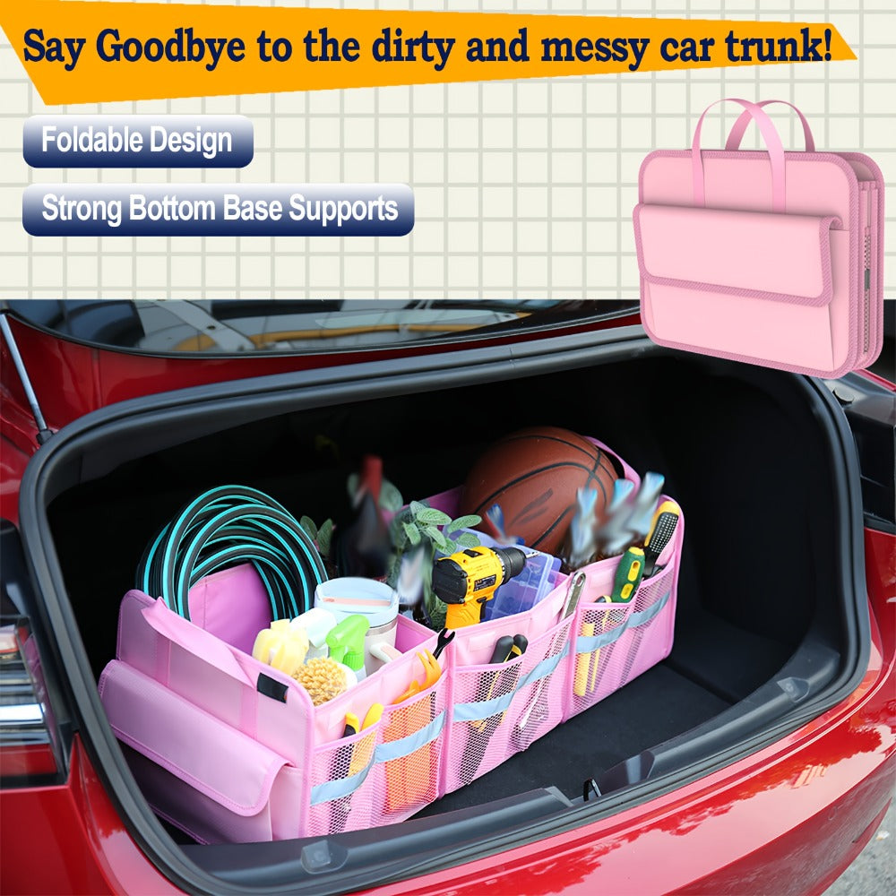 Car Trunk Organizer for SUV - Large Collapsible Multi-Compartment Storage with Non-Slip Bottom, Heavy Duty Cargo Organizer for Road Trips, Travel & Daily Use