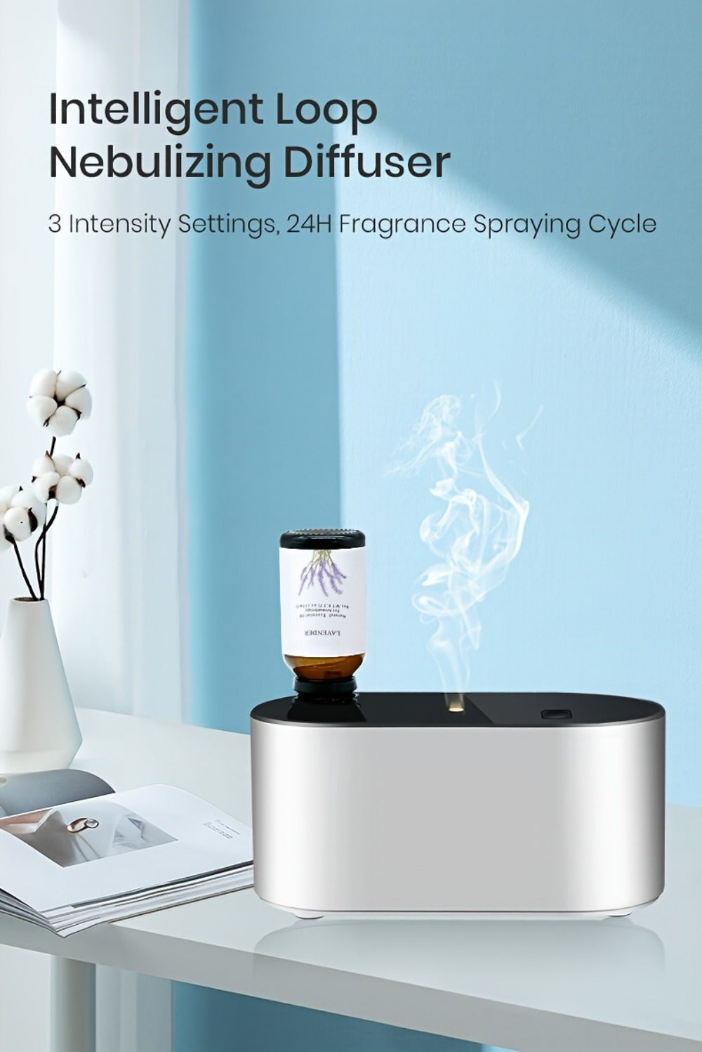Essential Oil Diffuser Waterless Aroma Diffuser – USB Mini Humidifier, 3 Misting Modes, Color LED Lights, Auto Circulation for Home, Office & Car