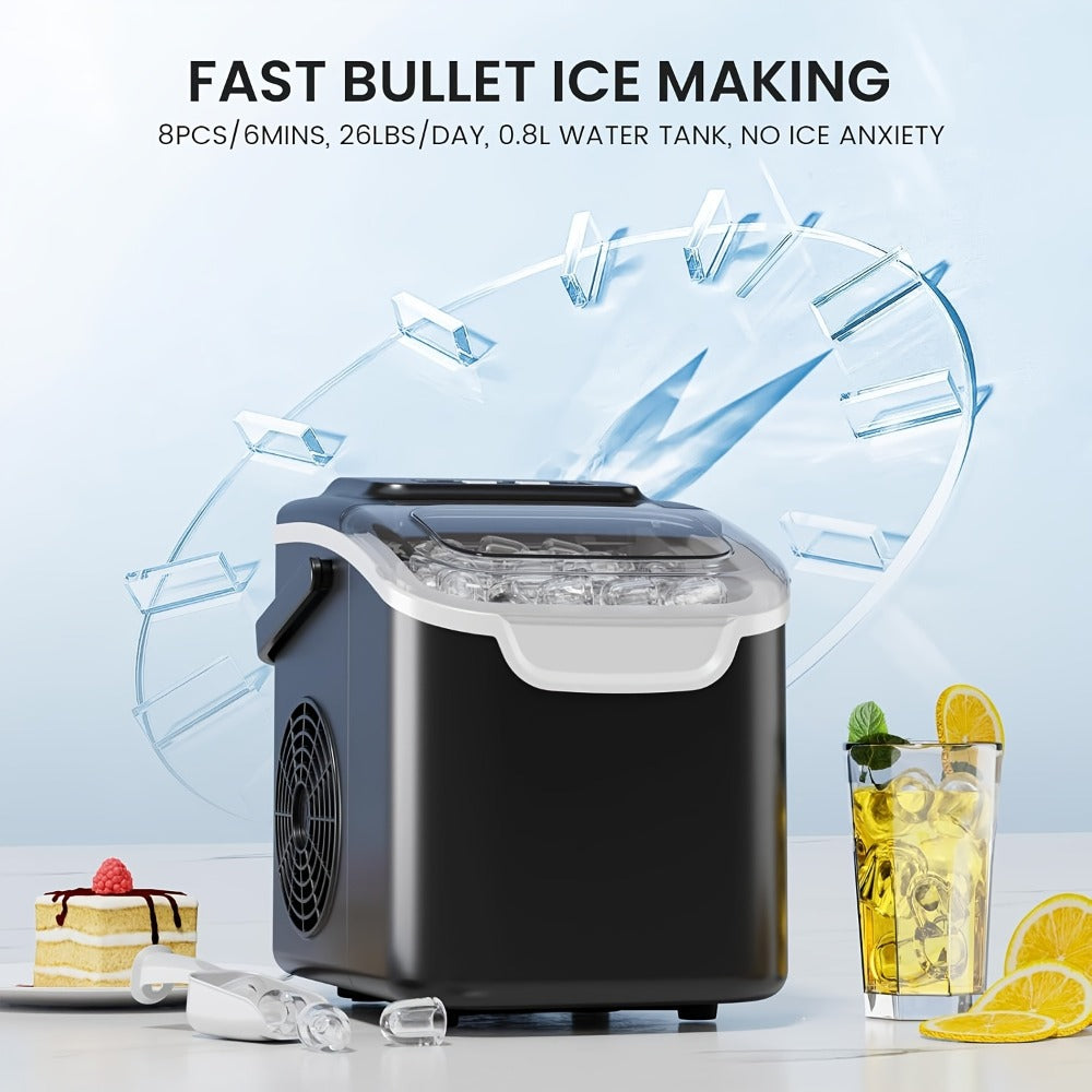 Bullet Ice Maker – 26 Lbs Daily Countertop Ice Machine, Self-Cleaning, Includes Ice Scoop & Basket, Available in Green, White, Black & Grey, Perfect Holiday Gift for Home & Kitchen