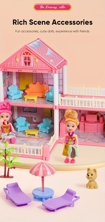 Princess Doll House Castle with Furniture & Accessories – Pink or Blue Mini Villa Playset 14 to 27 Rooms, Imaginative Play Logical Thinking Toy for Girls Ages 3+ Birthday Christmas Gift