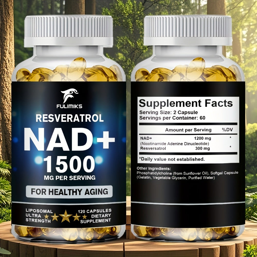 NAD+ Supplement with Nicotinamide Riboside & Resveratrol — Cellular Energy, Healthy Aging, Brain Health & DNA Repair Support, 120 Capsules for Women & Men