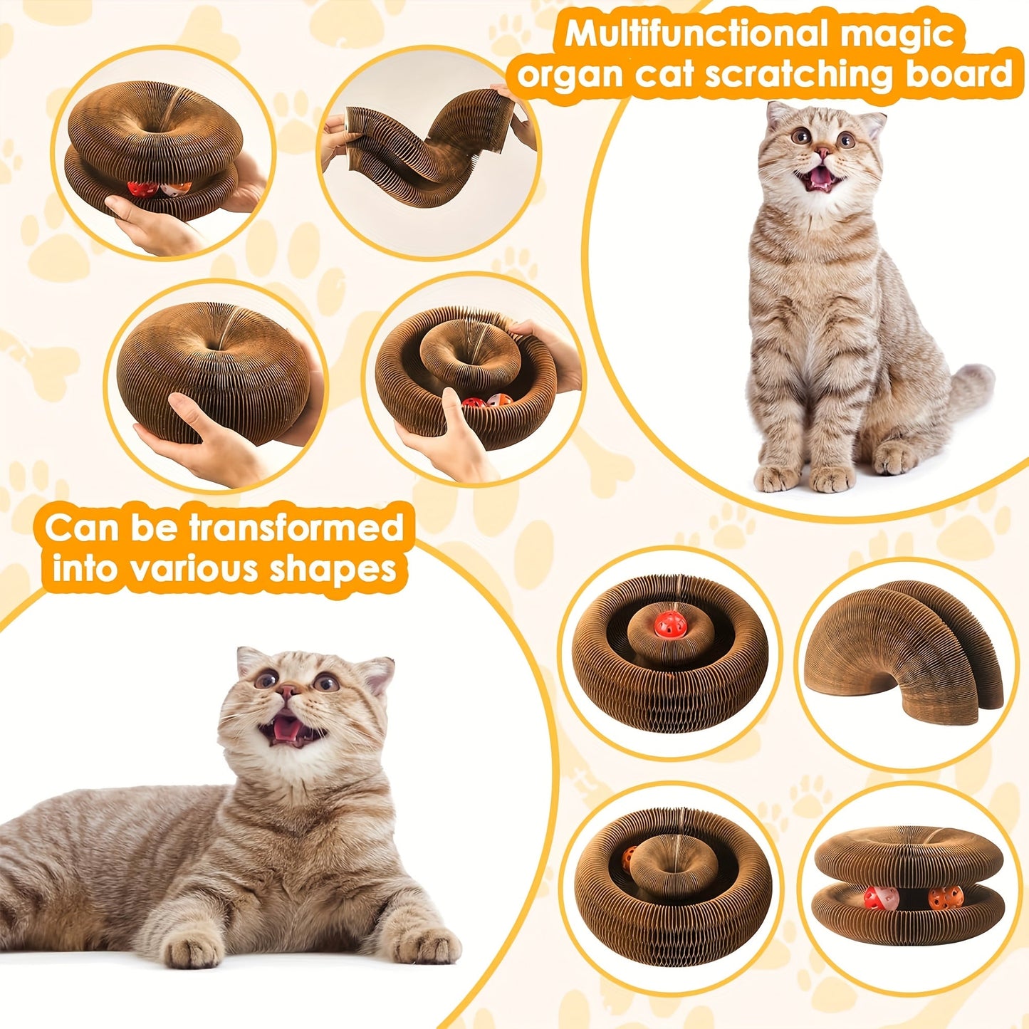 Cat Scratching Board with Ball Track & Bells - Foldable Organ Cardboard Scratcher Pad, Interactive Cat Toy for Indoor Cats, Wear-Resistant Corrugated Scratch Lounge