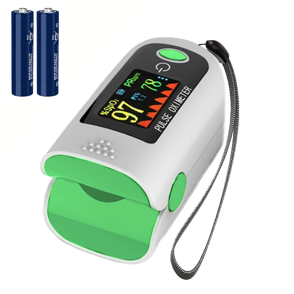 Fingertip Pulse Oximeter Blood Oxygen Monitor – SpO2, Heart Rate & Perfusion Index Display, Digital Finger Clip O2 Meter for Home Use & Sports, Batteries Included