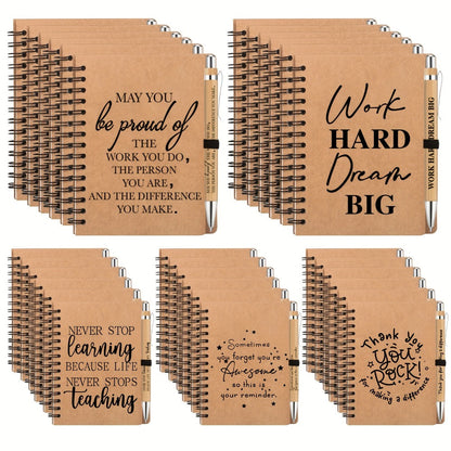 Spiral Notebooks with Retractable Bamboo Pens Bulk Gift Set – 30 Pack Inspirational Journals Thank You Gifts for Teachers Employees Back to School Encouragement Notepad