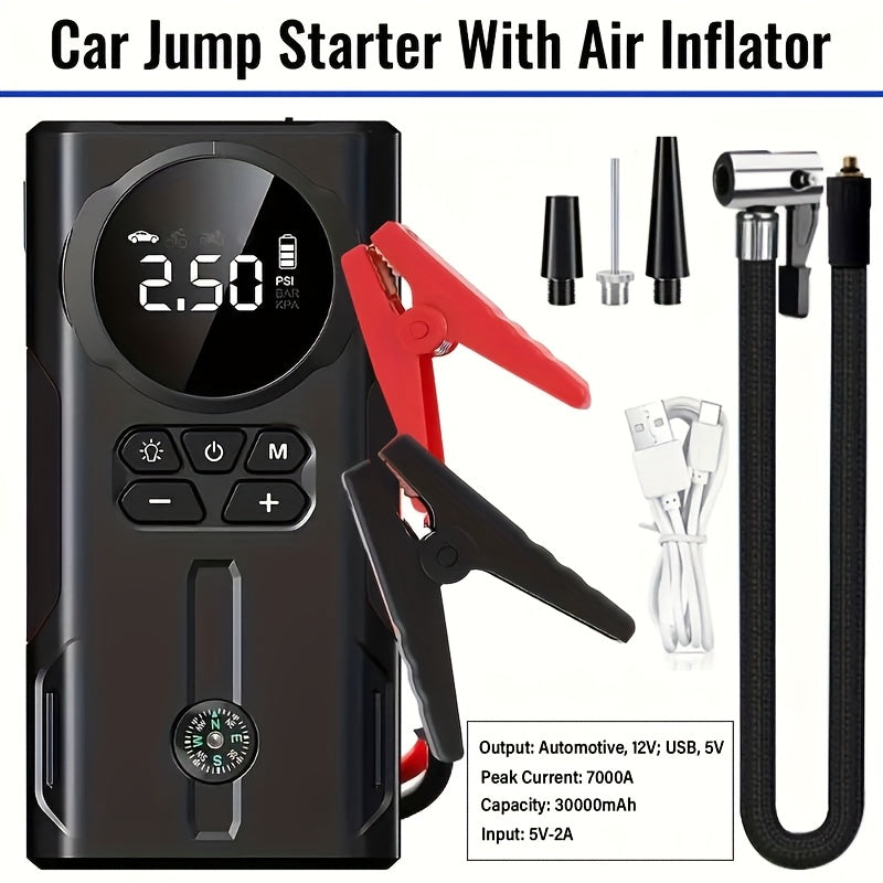 7000 A Jump Starter with Air Compressor & 7000A Jump Starter, Portable Car Battery Jump Starter (2.38gal Gas/2.25gal Diesel), 12V Battery Charger Booster, 150PSI Auto-Shutoff Tire Inflator, Portable Jumper Cables, LED Light, High-Capacity Power Bank