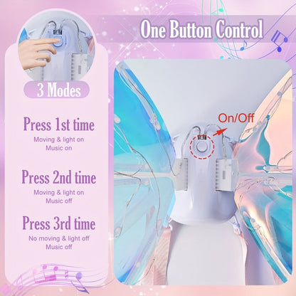 LED Fairy Wings USB Rechargeable Light Up Butterfly Wings for Girls – Glow Costume Accessory for Halloween Cosplay Birthday Party Dress Up – Mixed Colors
