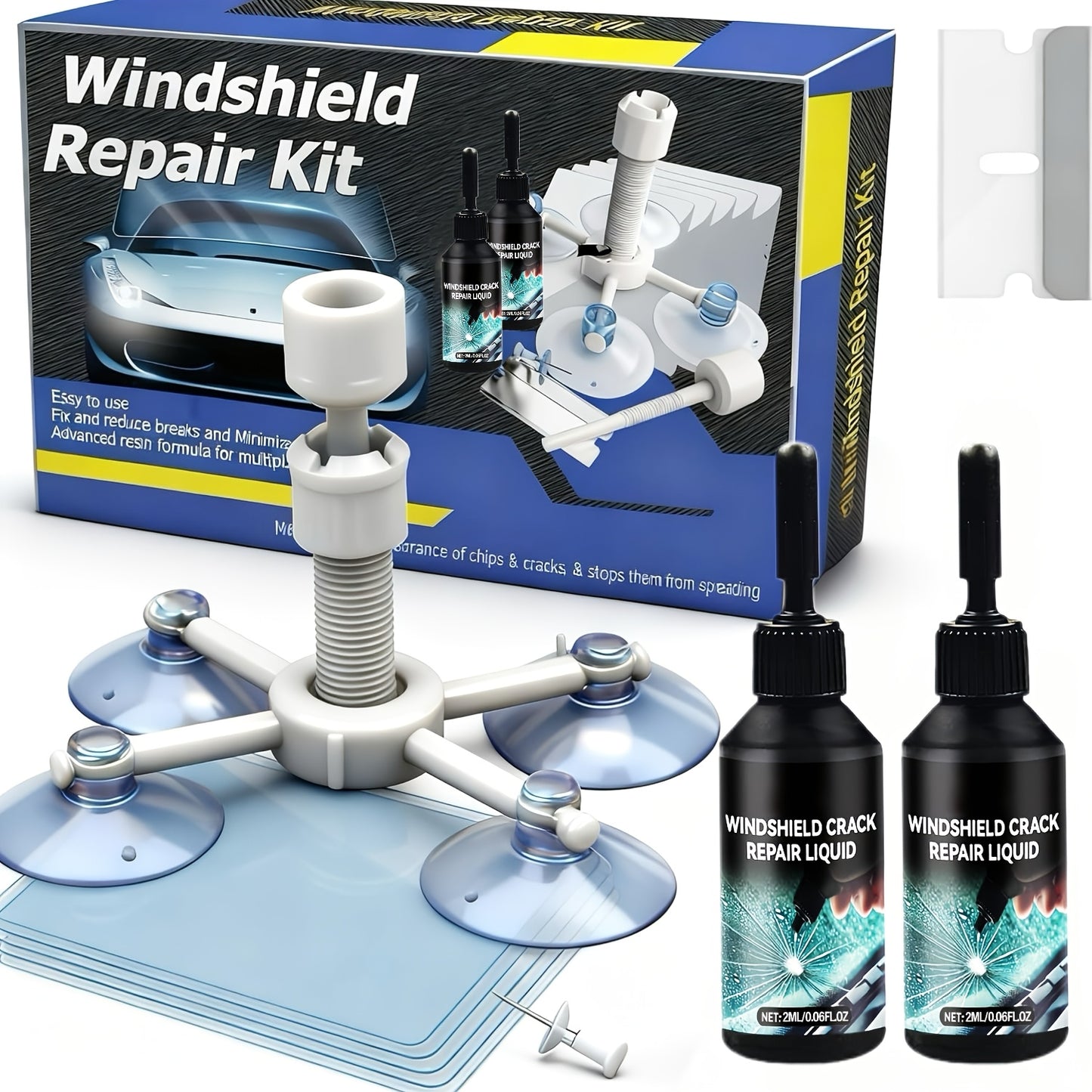 Windshield Crack Repair: Fix Bullseye and Star Cracks in Just 15 Minutes! Save Over $200 Compared to Replacement. Portable, Uses Adhesive for a Clear View, and Can Repair Deep Cracks Without Professional Equipment, Delivering Quick Results