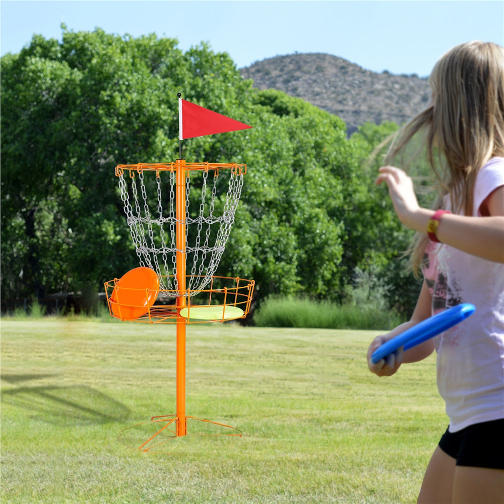 Portable Disc Golf Basket 12 Chain – Heavy Duty Metal Frame, Galvanized Chains, Easy Assembly, Indoor & Outdoor Practice Target for All Skill Levels – 4 Colors: Black, Orange, Red, Blue