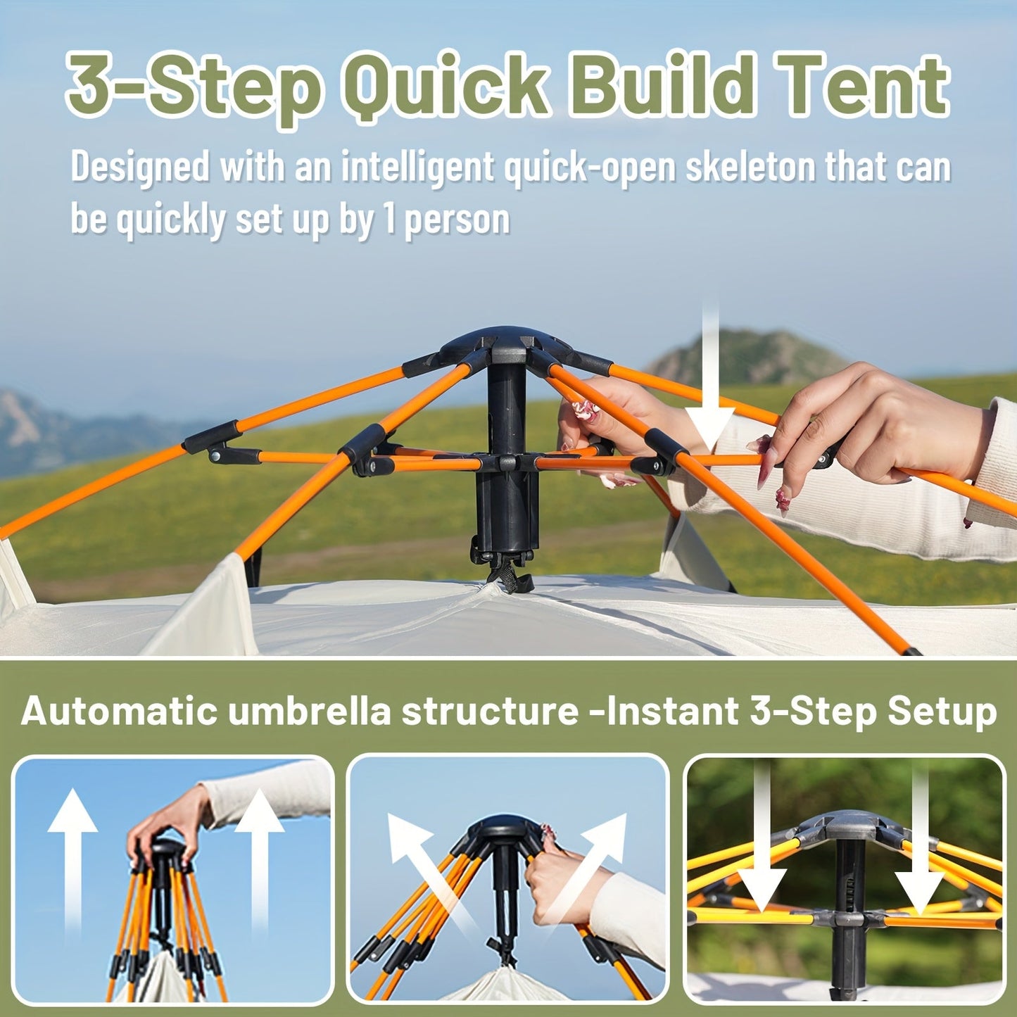Pop Up Camping Tent Instant Setup – Automatic Windproof Lightweight Tent with Dual Doors & Mesh Windows, All-Season Waterproof Design for 1-3 & 3-4 Person, Ideal for Camping, Hiking & Travel