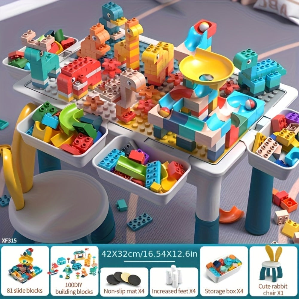 Kids Building Block Table & Chair Set with Storage Boxes – 16.5" x 12.6" All-in-One ABS Brick Play Activity Station for Toddlers Boys & Girls, Best Birthday Christmas Holiday Gift Ages 3+