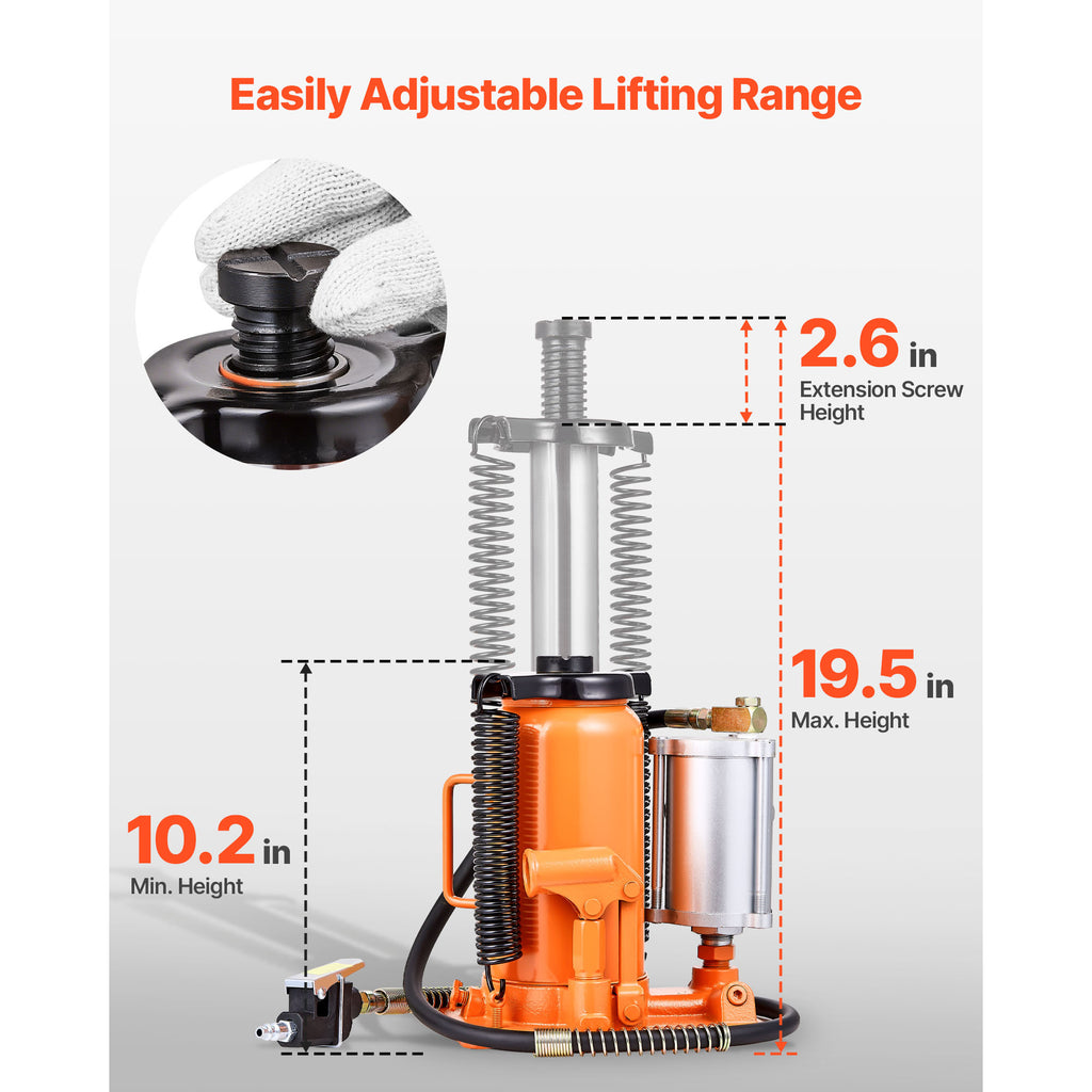 VEVOR Air Hydraulic Bottle Jack High Lift Jack 20 Ton (44092 lb) Car Auto Repair
