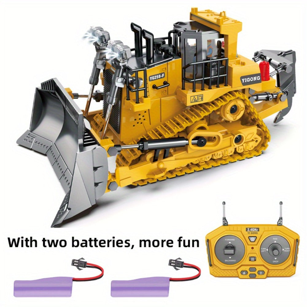 RC Construction Vehicle Toy Set 2.4GHz Remote Control Excavator Bulldozer Dump Truck Loader with Alloy Head LED Lights & Sounds – Engineering Toy for Boys Girls Kids Ages 6+ Birthday Christmas Gift