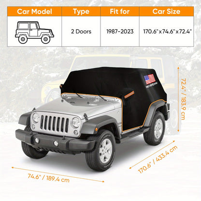 Jeep Wrangler Half Car Cover Waterproof 210D Oxford Fabric – Reflective Strip Windproof Straps for JK JL JKU JLU 2-Door & 4-Door 2007–2024