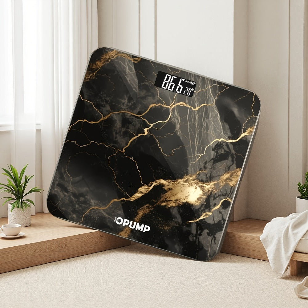 OPUMP Bathroom Scale 400lb – Highly Accurate Digital Body Weight Scale with Backlit LED Display, Batteries Included, Measures up to 400lb/180kg, Multiple Colors – Black Marble, Bronze, Sapphire & More