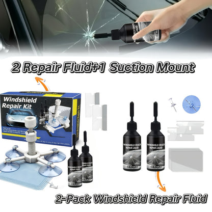 [Portable DIY Quick Fix] Windshield Repair Kit, 15-Minute Quick Fix, Nano Liquid Stops Spread, DIY And Save $250+. Works On Bullseye, Star Cracks, And Scratches. 2 Options-2-Pack Of Windshield Repair Fluid OR 2 Repair Fluids + 1 Suction Mount. Portable Bo