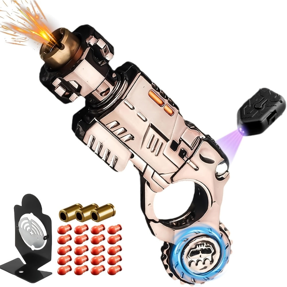 3-in-1 Alloy Fingertip Gun EDC Stress Relief Toy 26pcs Set – Metal Finger Slider Clicker Soft Bullet Launcher for Adults Focus Anxiety Relief Office Gaming Travel Gift for Men