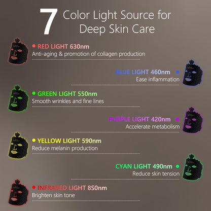 Red Light Therapy Face Mask 7 Color LED – FDA Cleared Silicone Mask for Anti-Aging, Wrinkles, Acne & Skin Whitening, Eye Protection, USB Rechargeable