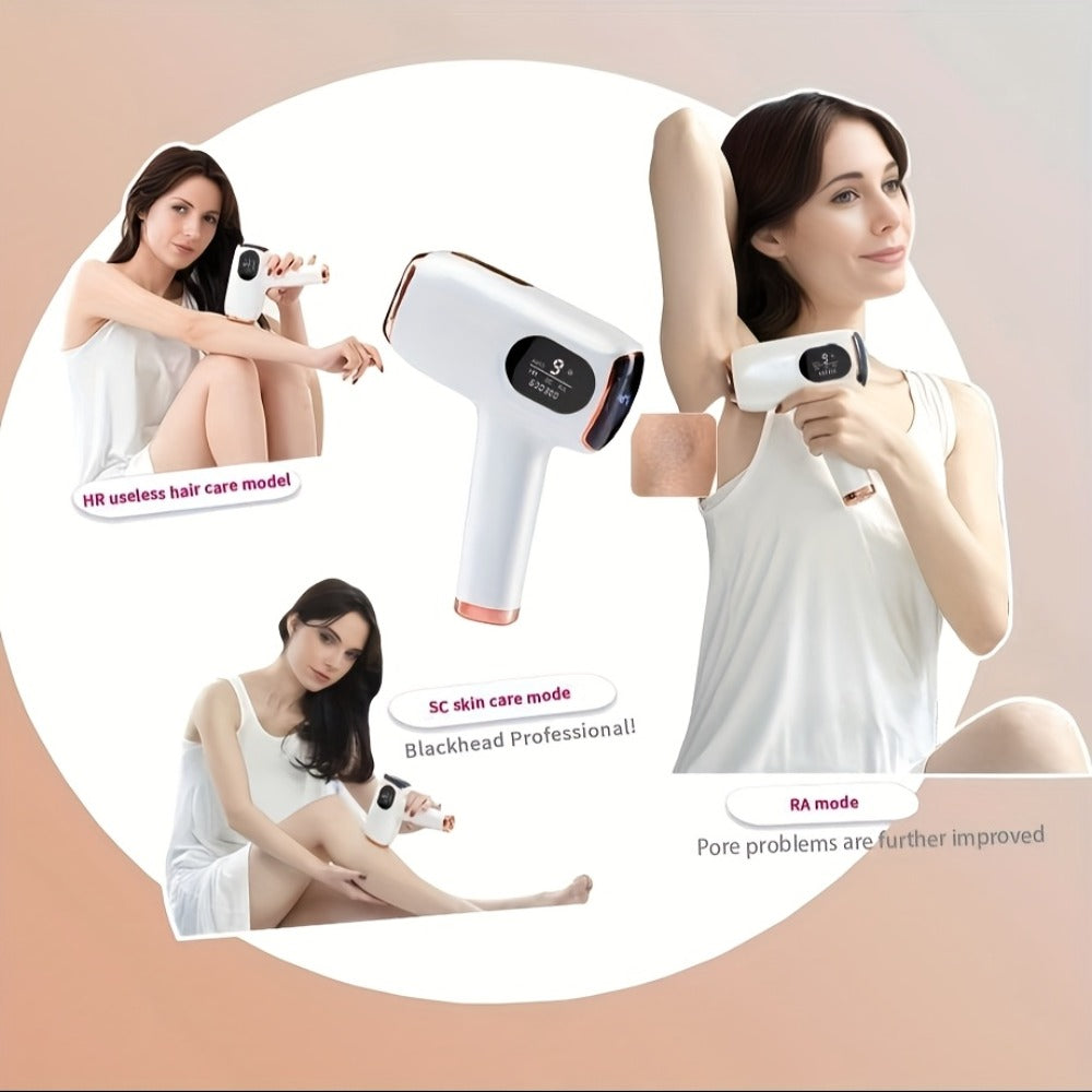 IPL Hair Removal Device Ice Cooling 999,900 Flashes — Painless Permanent Hair Remover for Women & Men, 9 Adjustable Levels Auto & Manual Modes, LCD Display, Legs Arms Armpits Bikini Face
