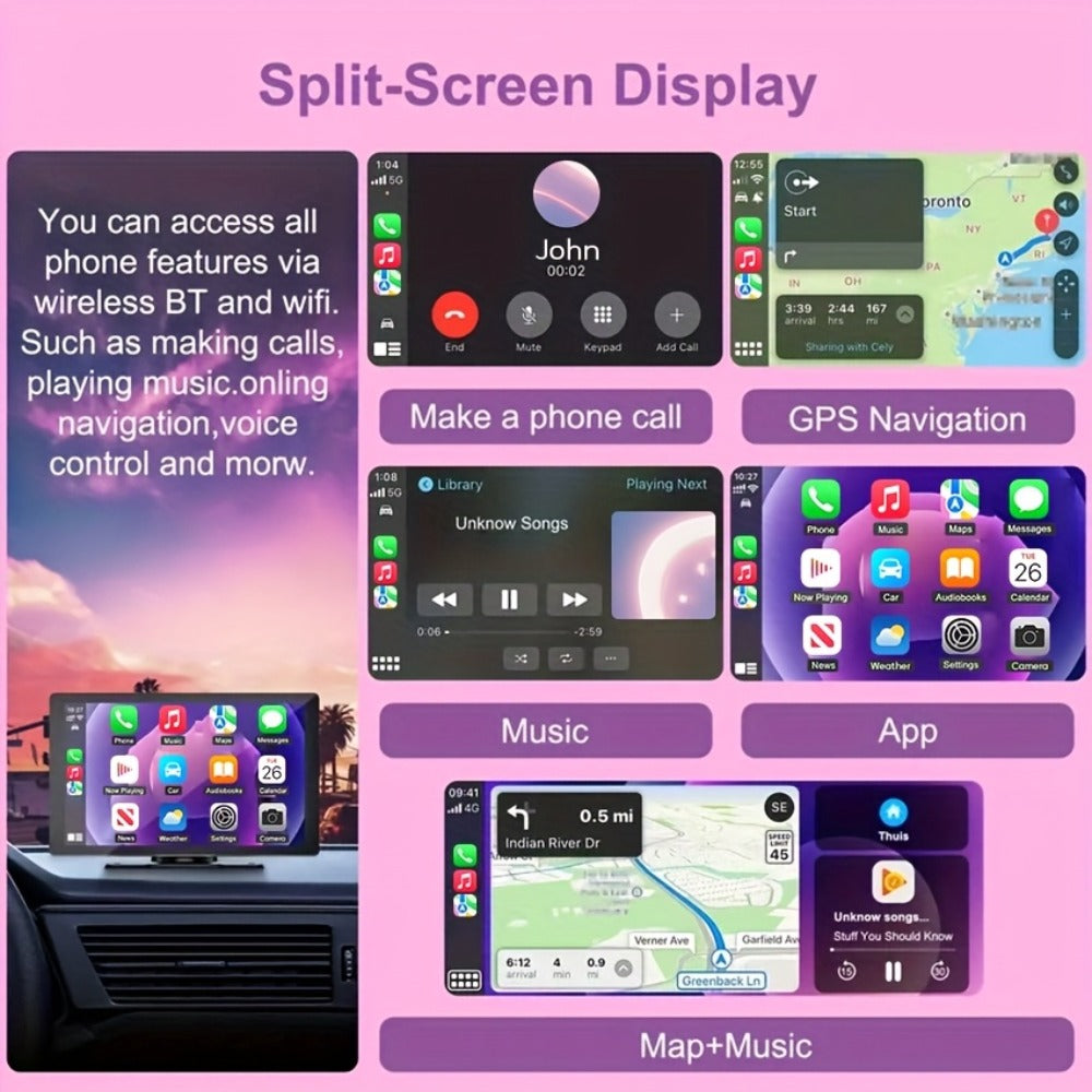 Wireless CarPlay & Android Auto Car Display - 7" & 10.62" HD Touchscreen, GPS Navigation, 1080P Reversing Camera, Dashcam, Mirror Link, FM/AUX/USB, Universal Fit for Cars RV Truck Van