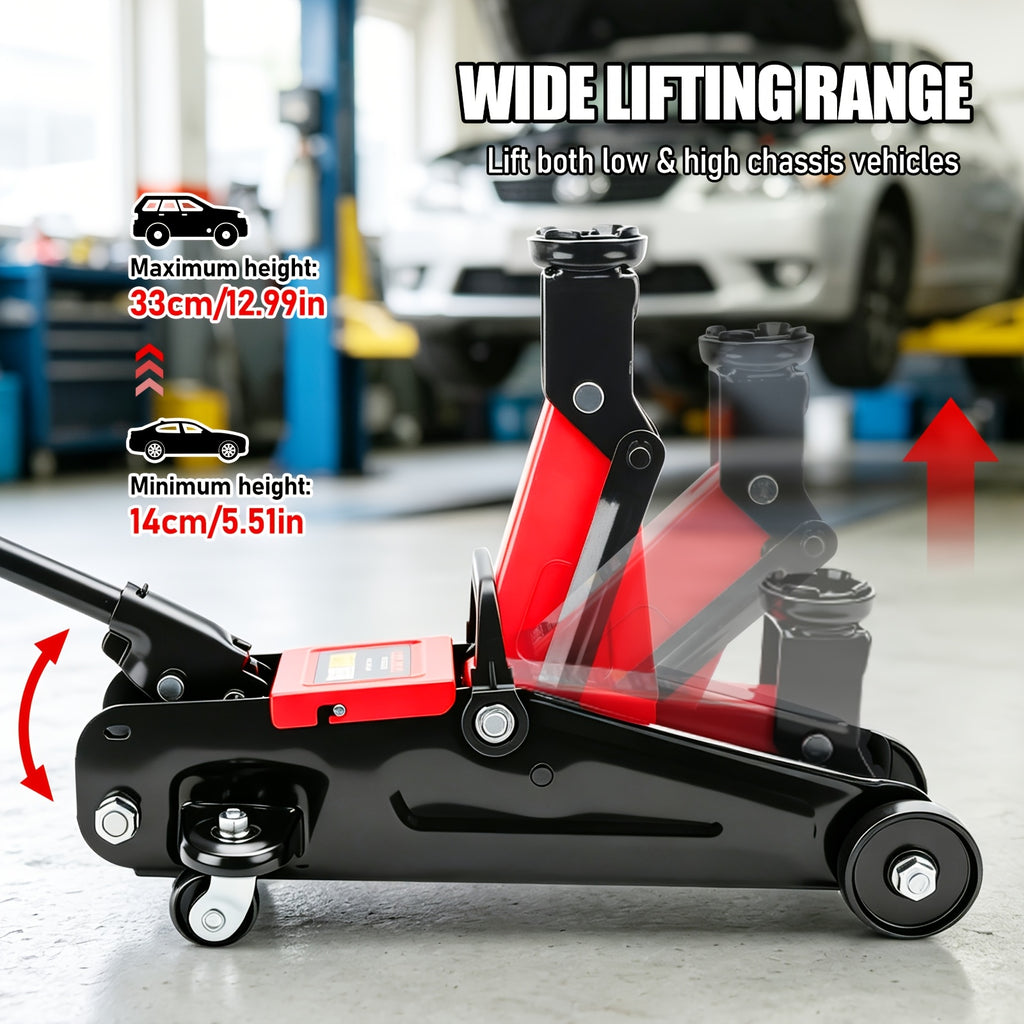 2-ton Grounded Lifting Pump - Single-cylinder Downward-pressing Hydraulic Car Jack, with Lifting Range Of 3.2 Inches to 11.6 Inches (orange), 3.2 Inches to 13 Inches (red), Suitable for Vehicle Maintenance