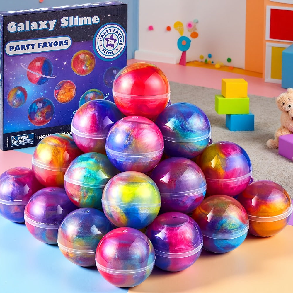 Galaxy Slime Balls 36 Pack Party Favors – Non-Sticky Bendable Slime Spheres for Kids Birthday, Classroom Rewards, Halloween & Holiday Goodie Bags