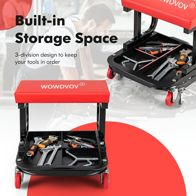 Auto Repair Bench with Roller Moving Tool Tray(Sold Separately), Wheel X Mechanical Climber 3-In-1/2-In-1 Z-Shaped Seat with 500 Pound Capacity, Foldable And Adjustable Rolling Garage Folding, Lying Down, Sitting And Leaning with 6 Wheel Rollers