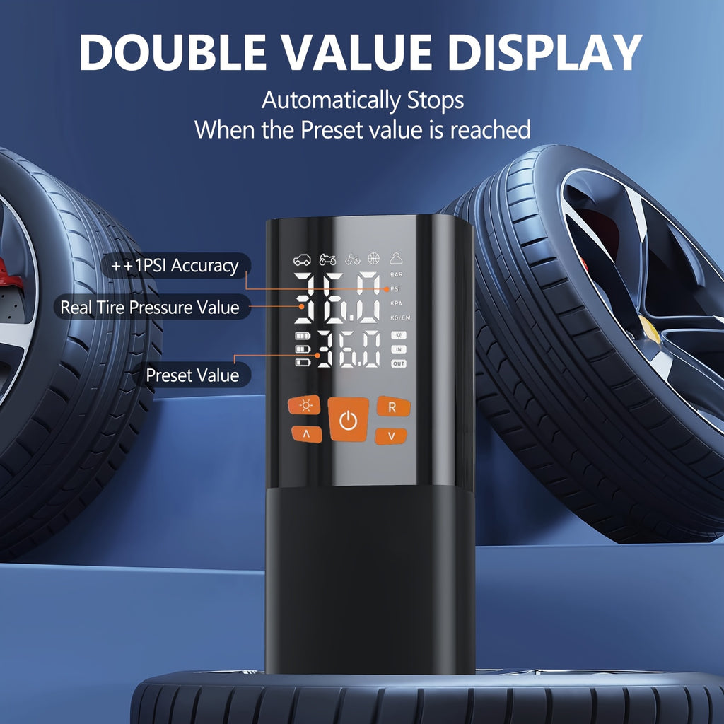 Tire Inflator Portable Air Compressor, 150PSI Air Pump for Car Tires with 25000mAh Battery, One Click Smart Air Pump Tire Inflator for Car, Motorcycle, Bicycle And More with Tire Pressure Gauge