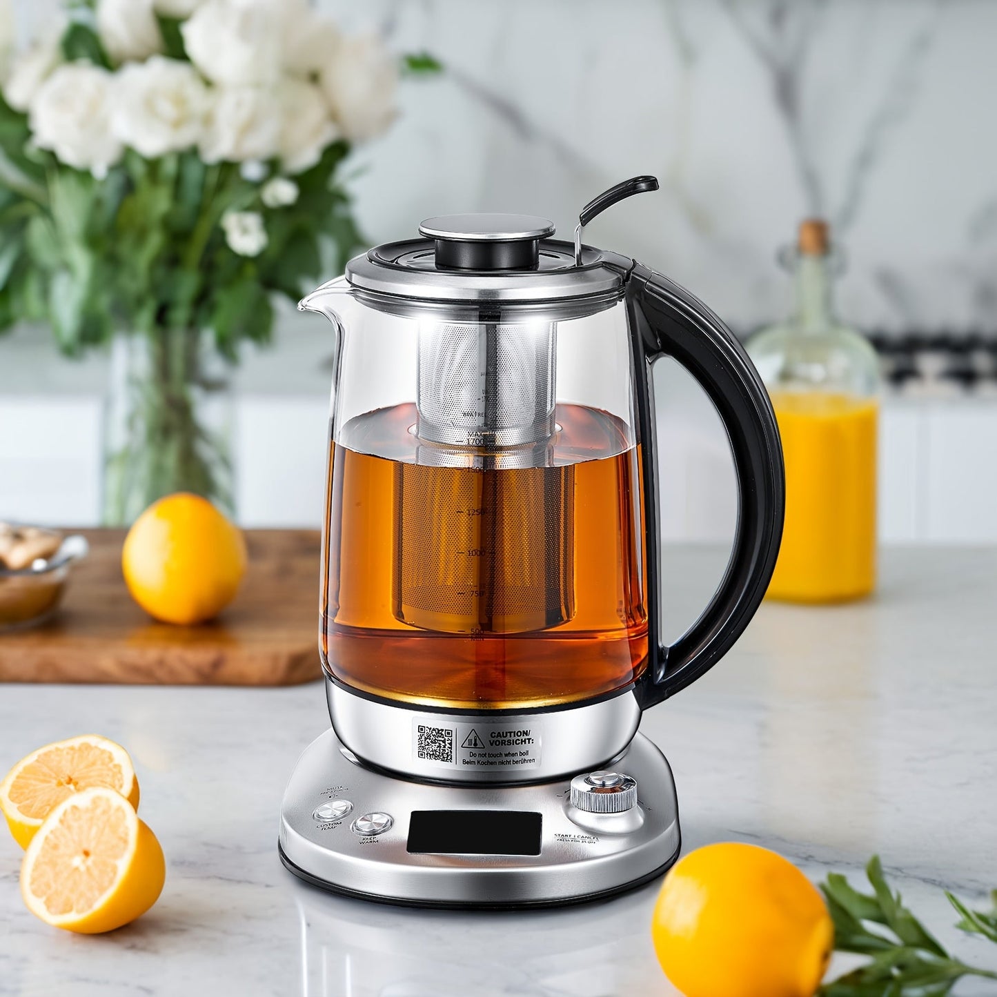 Electric Tea Kettle with 9 Temperature Control Presets – 1.7L Borosilicate Glass Kettle, 1200W, Removable Infuser, 2-Hour Keep Warm, Stainless Steel Hot Water & Tea Pot for Home & Office