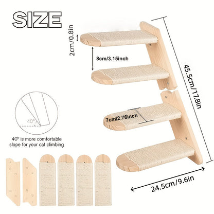 Wall-Mounted Cat Climbing Frame Solid Wood Cat Stairs Ladder Perch Jumping Platform All Season Indoor Cat Wall Furniture Adorable Cat Steps