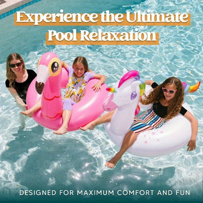 Flamingo Unicorn Inflatable Pool Float 2 Pack 40 Inch - Fun Swim Ring Floatie for Adults & Kids, Pool Party Beach Lake Summer Raft Lounger Toy Birthday Gift Set