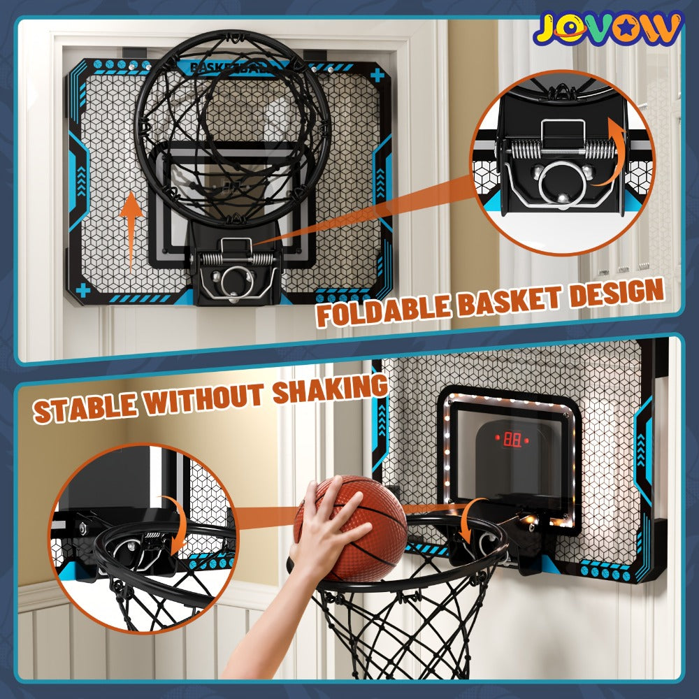 Over Door Basketball Hoop with LED Lights & Electronic Scoreboard – Mini Hoop Set with 4 Balls for Kids Teens Adults, No Drilling Indoor Outdoor Sport Game | Best Birthday Christmas Gift