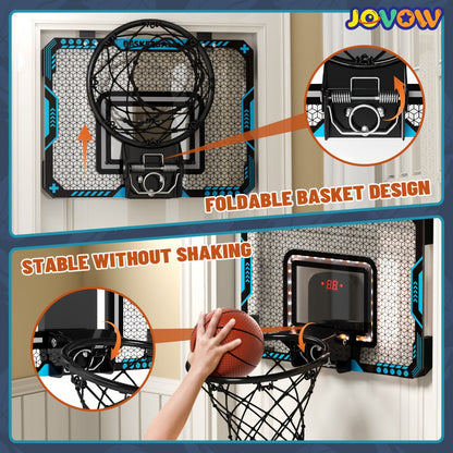 Over Door Basketball Hoop with LED Lights & Electronic Scoreboard – Mini Hoop Set with 4 Balls for Kids Teens Adults, No Drilling Indoor Outdoor Sport Game | Best Birthday Christmas Gift